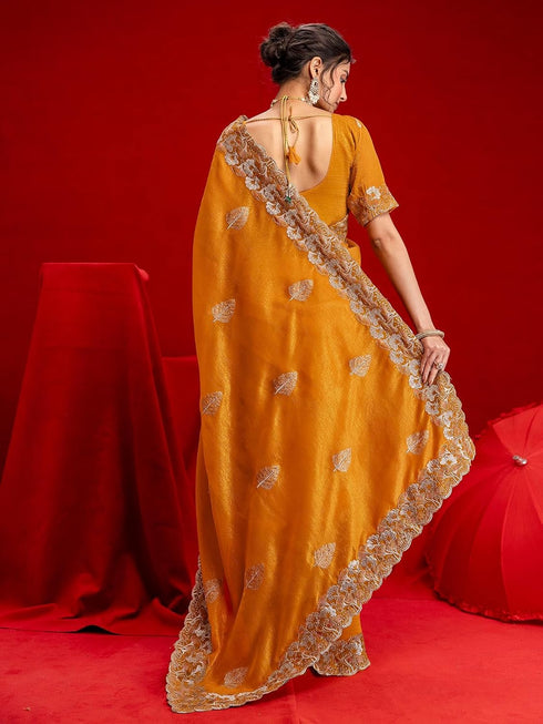 Vasthrlay Scalloped Embroidery Maroon Saree