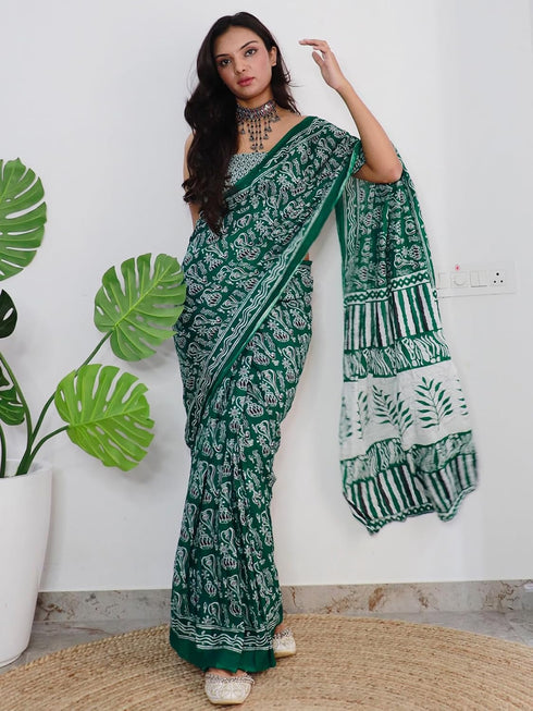 Vasthrlay Chanderi Bandhani Unstitched White Saree