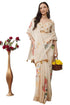 Vasthrlay Off White2 Womens Rose Botanical Printed Linen Saree With Self Woven Border And Unstitched Blouse Piece