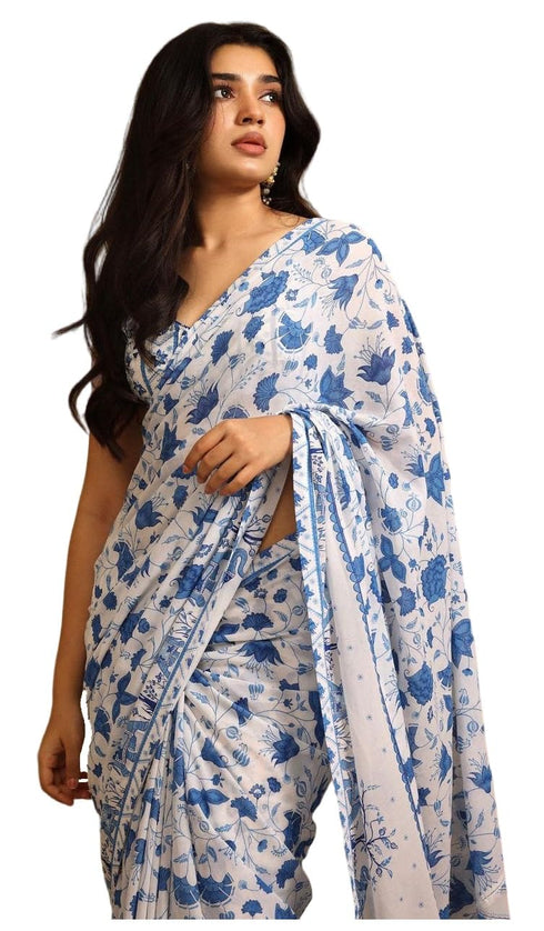 Vasthrlay Georgette Printed Unstitched Elephant Ethnic Wear