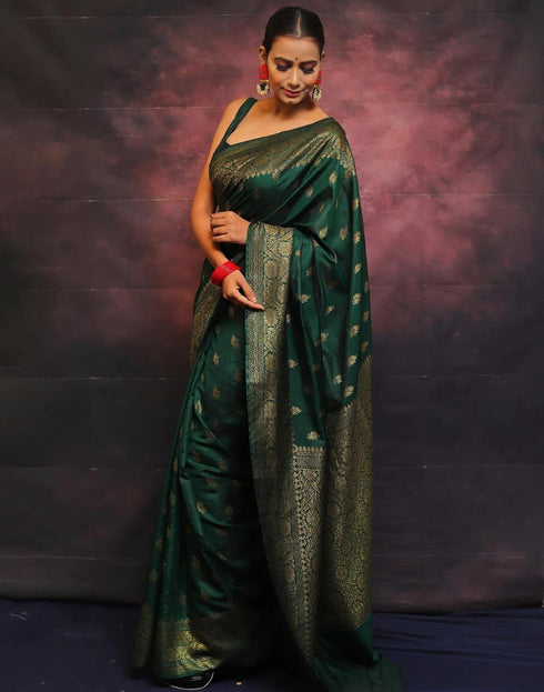 Vasthrlay Banarasi Kanjivaram Unstitched Teal Saree