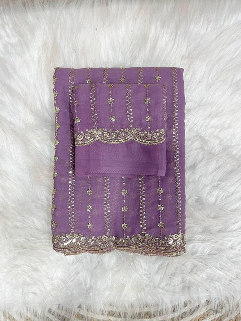 Vasthrlay Lavender Embroidery Saree