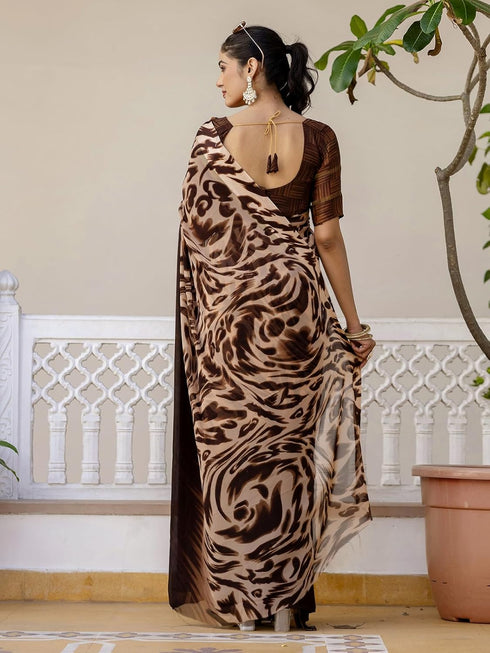 Vasthrlay Georgette Printed Unstitched Dark Green Saree