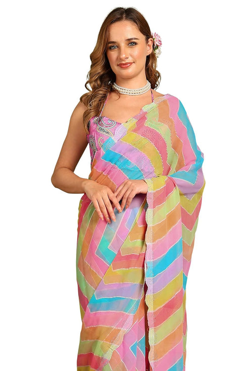 Vasthrlay Fashion Georgette Geometric Green Ethnic Wear