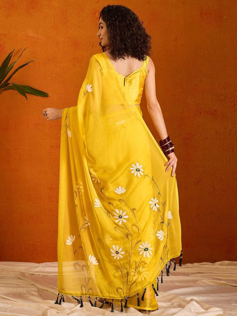 Vasthrlay Floral Tassels Yellow Traditional