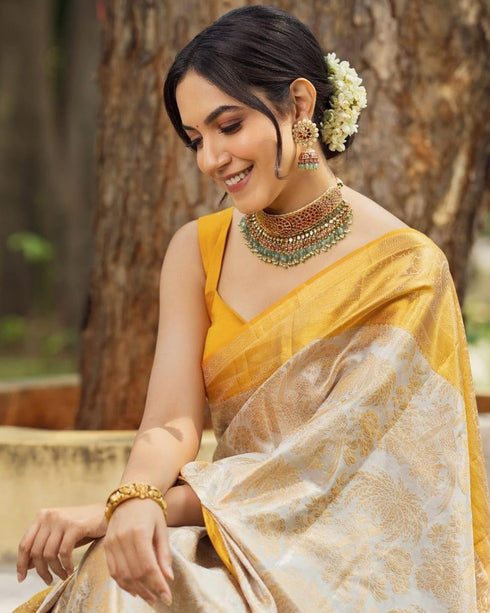 Vasthrlay Yellow Kanjivaram Wedding Saree