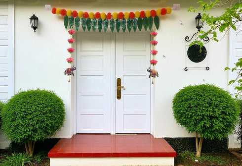 Artificial Flower Lotus Toran Elephant Door Pooja Room Wall Decoration
