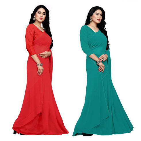 VasthrlayGeorgette Unstitched Firozi Red Free Ethnic Wear