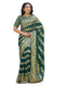 Vasthrlay Georgette Printed Dark Green Saree With Unstitched Blouse Piece