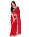 Vasthrlay Embroidery Scalloped Red Saree With Black Unstitched Blouse Piece