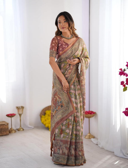 Vasthrlay Blue Beige Traditional Grey Green Saree