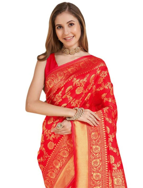 Vasthrlay Red Banarasi Traditional Unstitched Saree