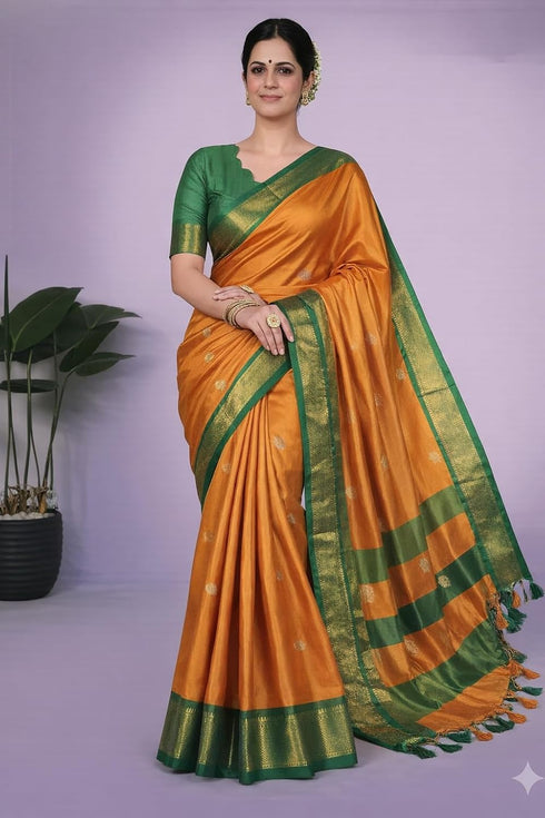 Vasthrlay Traditional Matching Unstitched Orangeblack
