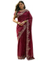 Vasthrlay Scalloped Embroidery Unstitched Maroon Saree