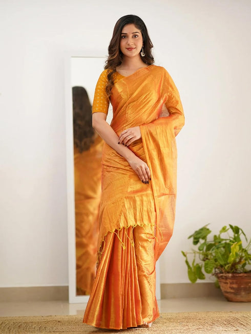 Vasthrlay Handloom Embroidery Unstitched Gold Ethnic Wear