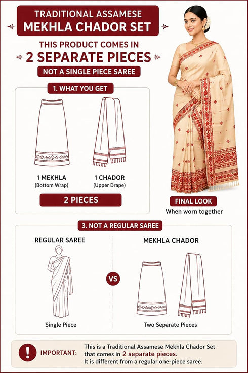 Vasthrlay Fashion Assamese Digital Cream Ethnic Wear
