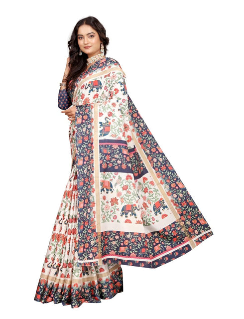 Vasthrlay Women's Cotton Kalamkari Wedding Saree With Blouse Piece