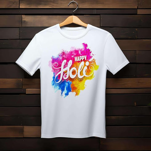 Premium Holi Festival White T-Shirt | Modern Graphic Print