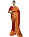 Vasthrlay Georgette Embroidery Red And Yellow Saree With Unstitched Blouse Piece