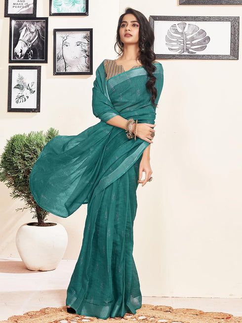 Vasthrlay Womens Printed Unstitched White Saree