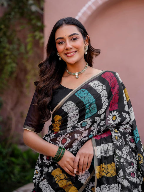 Vasthrlay Womens Printed Unstitched Dusty Pink Saree