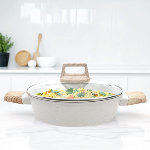Belmont Ceramic Non Stick Kadai with Lid, 2.2 Litre/24Cm Non Stick Kadhai, Cast Aluminium