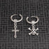M Men Style Gothic Skeleton Head Cross Titanium Steel Silver Stainless Hoop Earrings