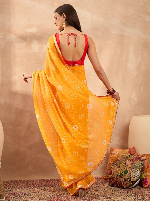 Vasthrlay Georgette Bandhani Embroidered Unstitched Ethnic Wear