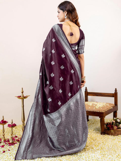 Vasthrlay Banarasi Jacquard Unstitched Purple Saree