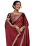 Vasthrlay Sequins Embroidery Maroon Saree With Unstitched Blouse Piece