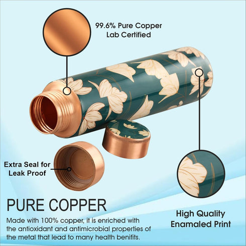 Copper Bottle Blue Jaipuri Dots Meena 1 Liter