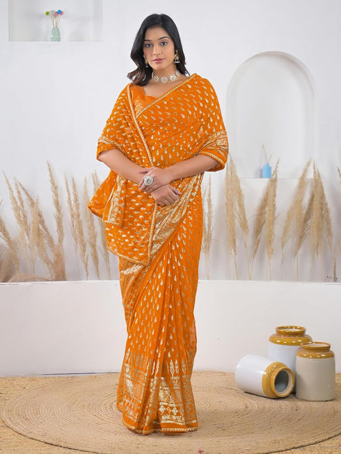Vasthrlay Georgette Printed Unstitched Orange Saree