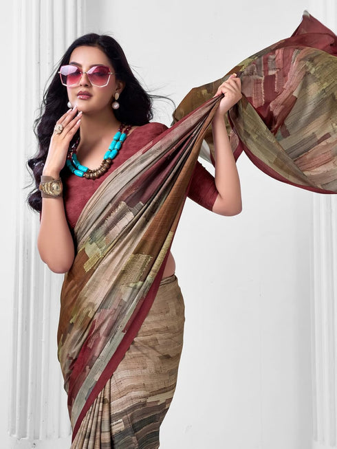 Vasthrlay Abstract Printed Beige Saree