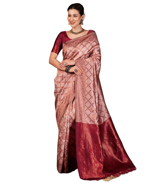 Vasthrlay Banarasi Kanjeevaram Unstitched Beige Saree