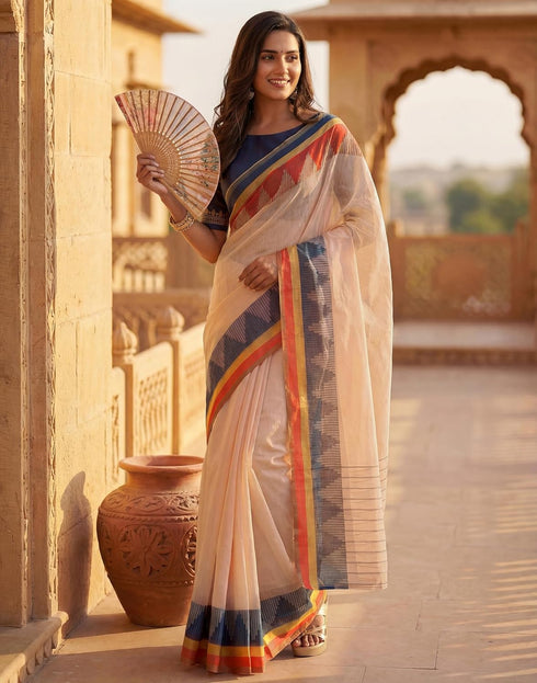 Vasthrlay Womens Printed Unstitched Peach Saree