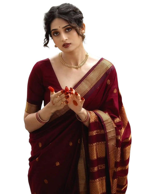 Vasthrlay Banarasi Jacquard Unstitched Dark Green Saree