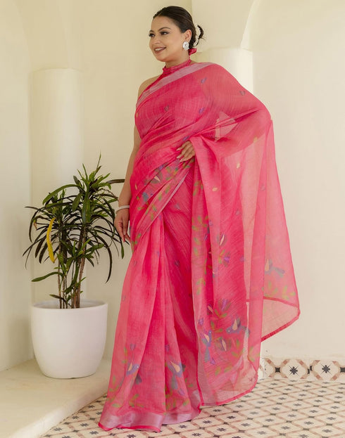 Vasthrlay Womens Printed Unstitched Orange Saree