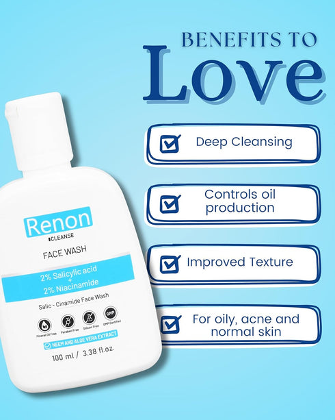 Renon 2% Salicylic acid and 2% Niacinamide Face wash