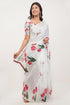 Vasthrlay Off White Striped | Floral | Solid Print Design Linen Saree With Solid Unstitched Linen Blouse Piece