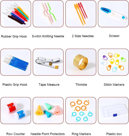 52 Piece Crochet Hook Set, 16 Sizes 0.6mm-8mm (L), Ergonomic Soft Plastic Handle