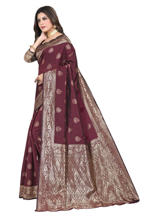 Vasthrlay Women's Maroon Kanchipuram Saree