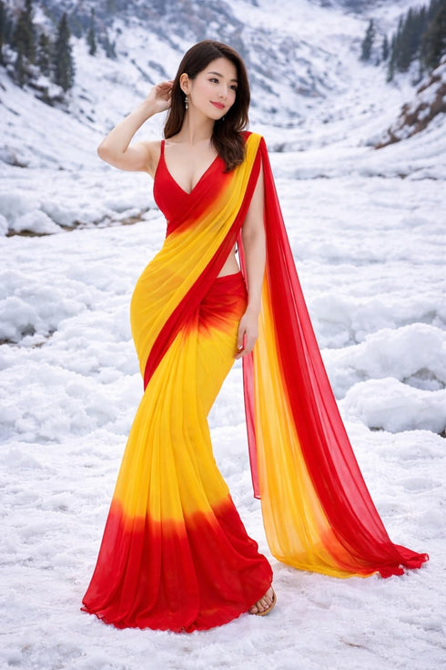 Vasthrlay Yellow Georgette Saree