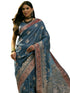 Vasthrlay Banarasi Weaving Unstitched Teal Saree