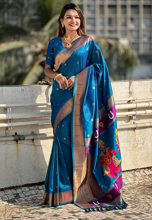 Vasthrlay Kanjivaram Paithani Unstitched Mahendi Ethnic Wear