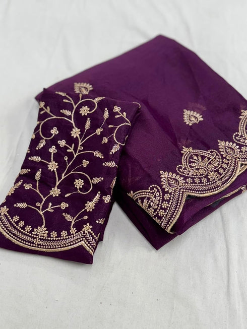 Vasthrlay Georgette Embroidery Saree Embellishments