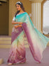 Vasthrlay Embroidery Scalloped Turquoise And Mauve Saree With Unstitched Blouse Piece