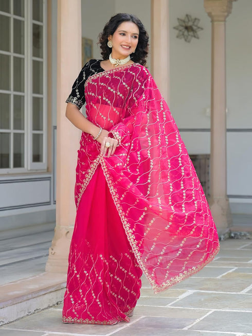 Vasthrlay Sequins Embroidery Turquoise Saree