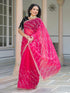 Vasthrlay Embroidery Scalloped Dark Pink Saree With Black Unstitched Blouse Piece