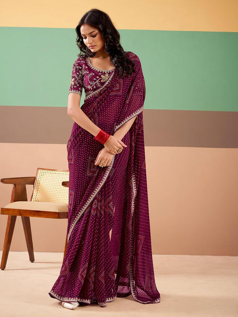 Vasthrlay Georgette Embroidery Red Saree