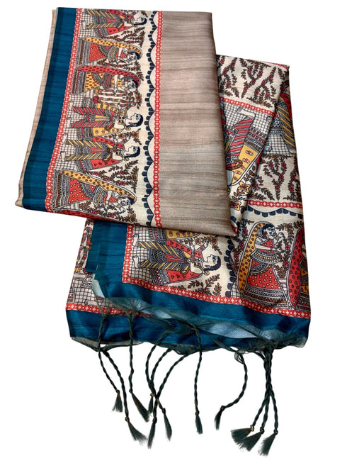 Vasthrlay Tussar Ghicha Traditional Kalamkari Madhubani